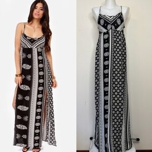 O'Neill Casty Maxi Dress Ivory Black Boho Beachy Strappy Sz L